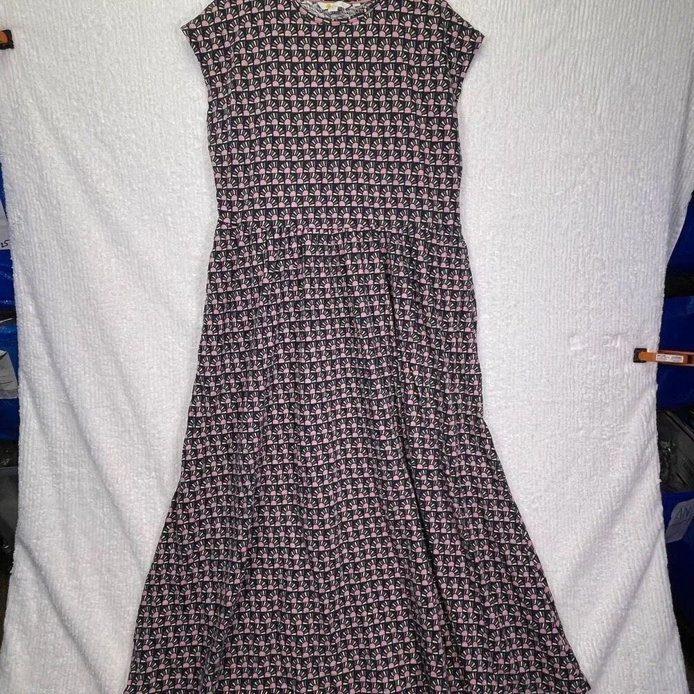 Boden Multicolor Crew Neck Cap Sleeve 100% Cotton Fit & Flare Dress Size 10R